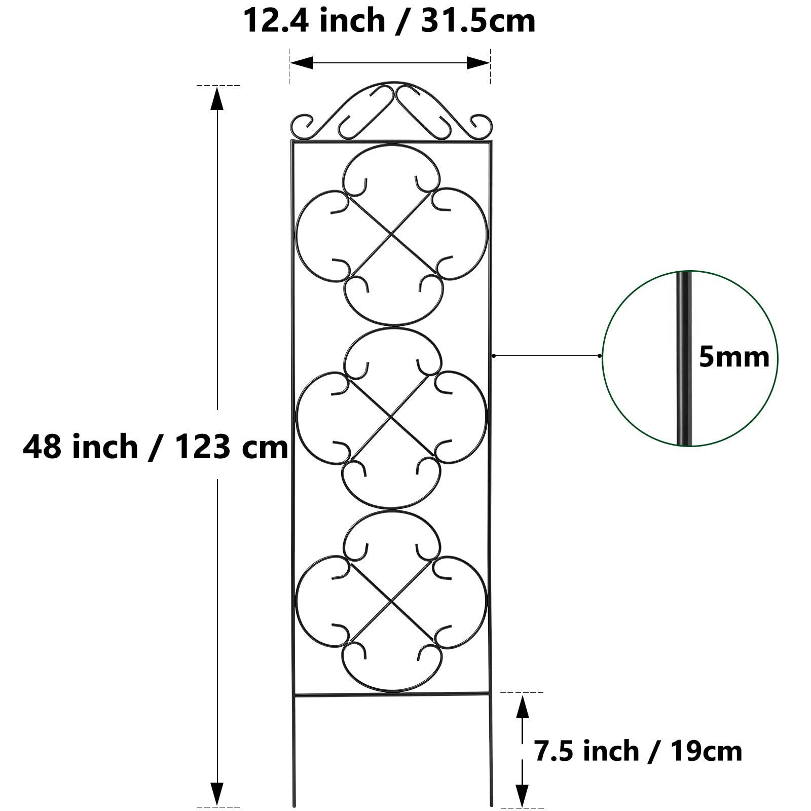 SCENDOR GARDEN Set van 2 tuinhekken voor ranken en klimplanten buiten, 115 cm h x 38 cm, B, metalen tuinrellis voor klimplanten, zwart ijzeren trellis voor ranken, rozen en groenten