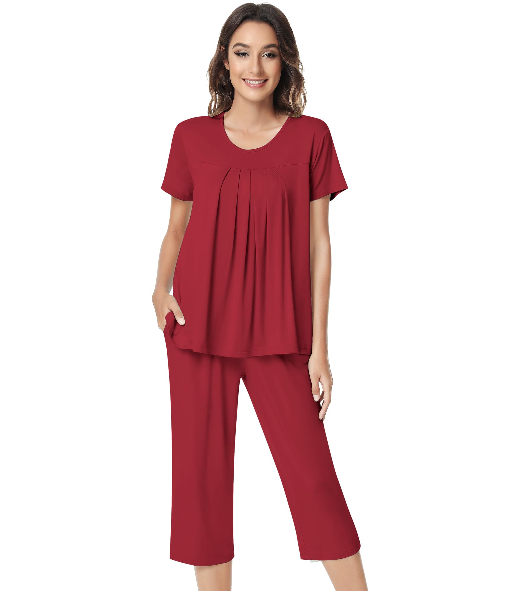 NACHILA Womens Pajamas Bamboo Viscose Pajama Set Capri Tagless Sleepwear
