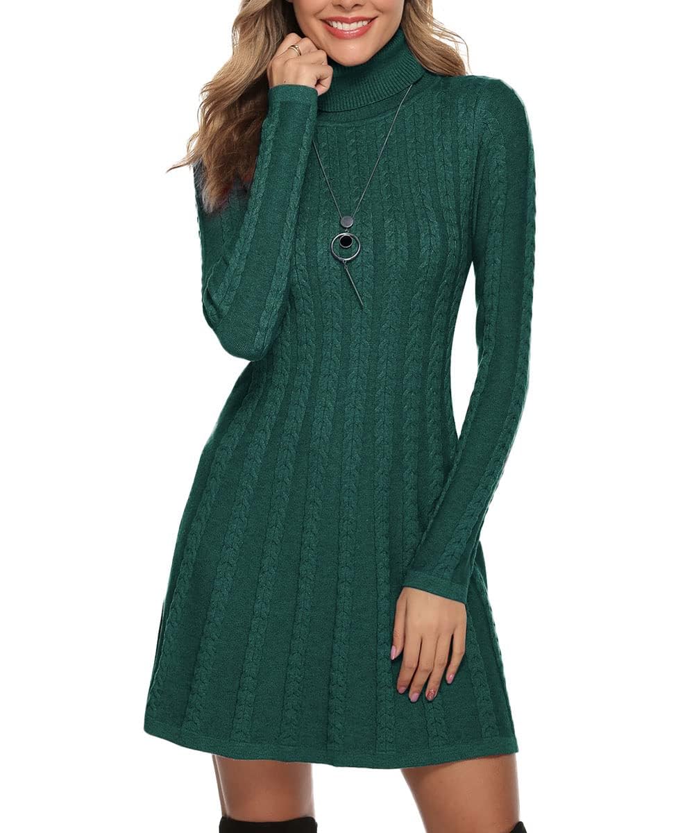 Gyabnw Damen Rollkragen Strickkleid Strickpullover Elegant Winterkleid Modisches Pulloverkleid Midikleid für Freizeit Cocktail
