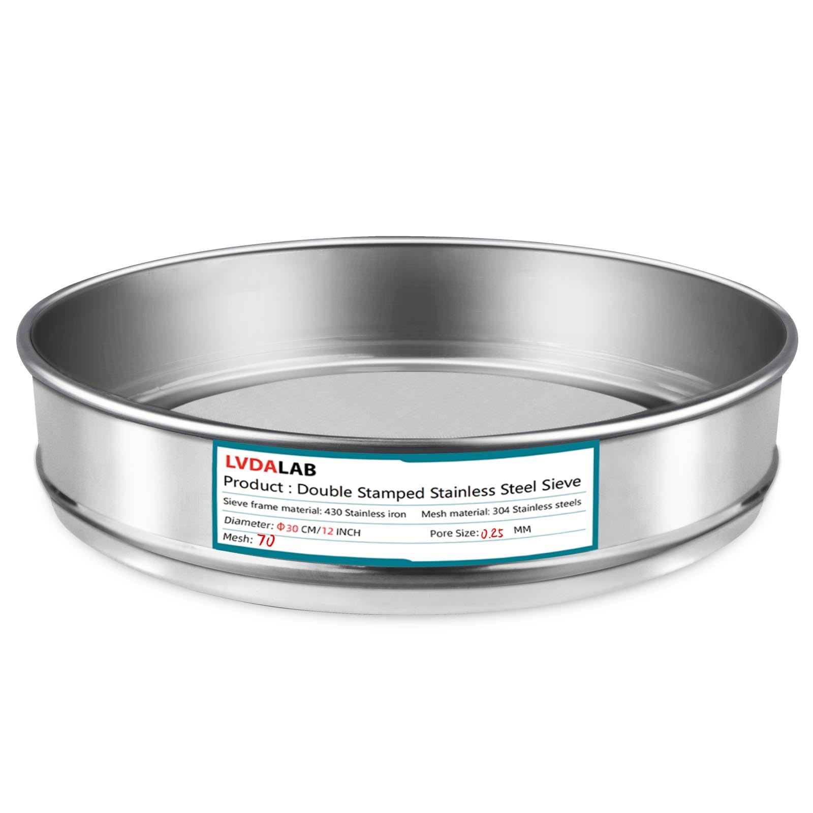 LVDALAB 304 Stainless Steel Lab Sieve Screen Mesh, 70 Mesh(0.25mm) Aperture Test Sieve, 12Inch(30cm) Diameter Economy Standard Analysis Sample Test Sieves for Industrial Laboratory Homes