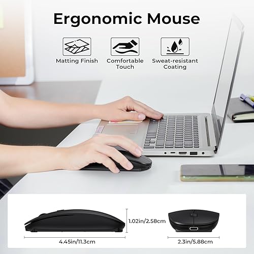 Miniatura 6 de cimetech Ratón tipo C, mouse inalámbrico USB C recargable para MacBook Air, modo dual con Nano USB y receptor tipo C para PC, laptop y todos los