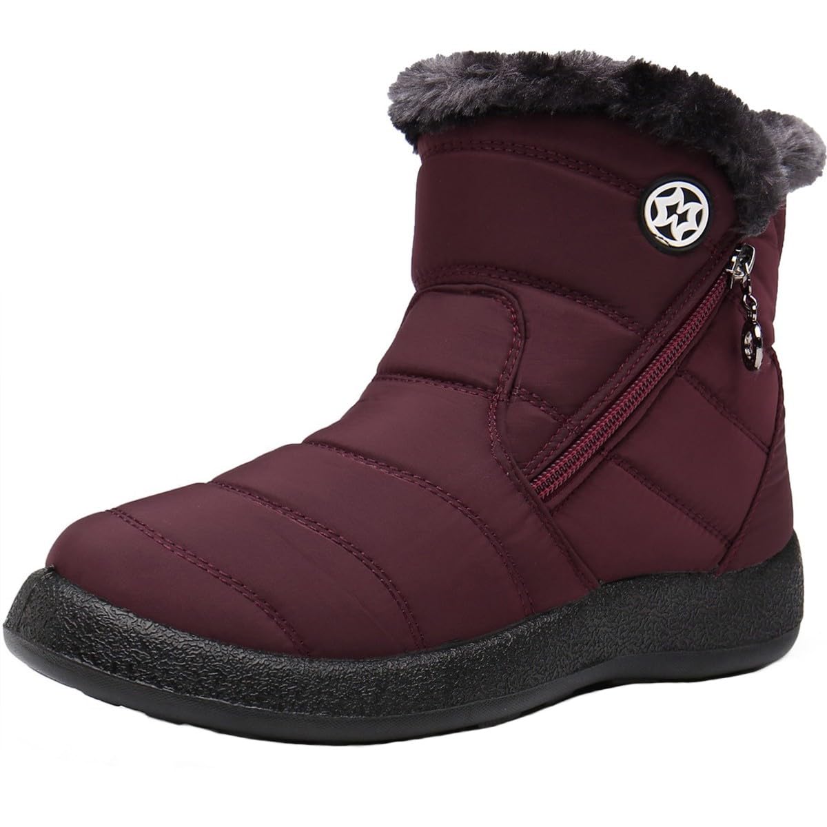 Stivali Donna Stivaletti Invernali Impermeabili Cerniera Stivali da Neve Cotone Caldo Peluche Caviglia Boots Bassi Scarpe Ultraleggero