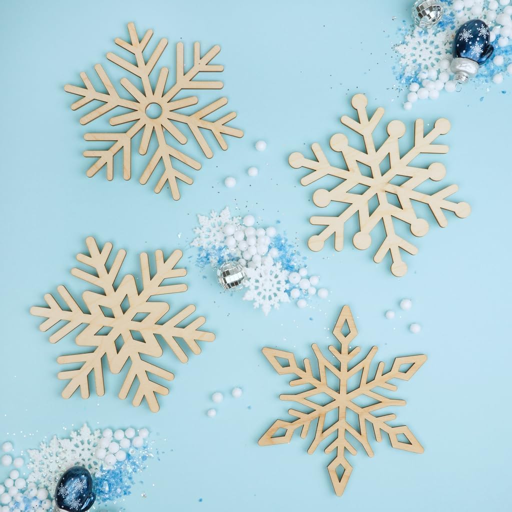 Set of 4 Snowflake Cutout 12-inch, Unfinished Christmas Wood Cutouts for Crafts, Door Hangers & Party Décor, by Woodpeckers