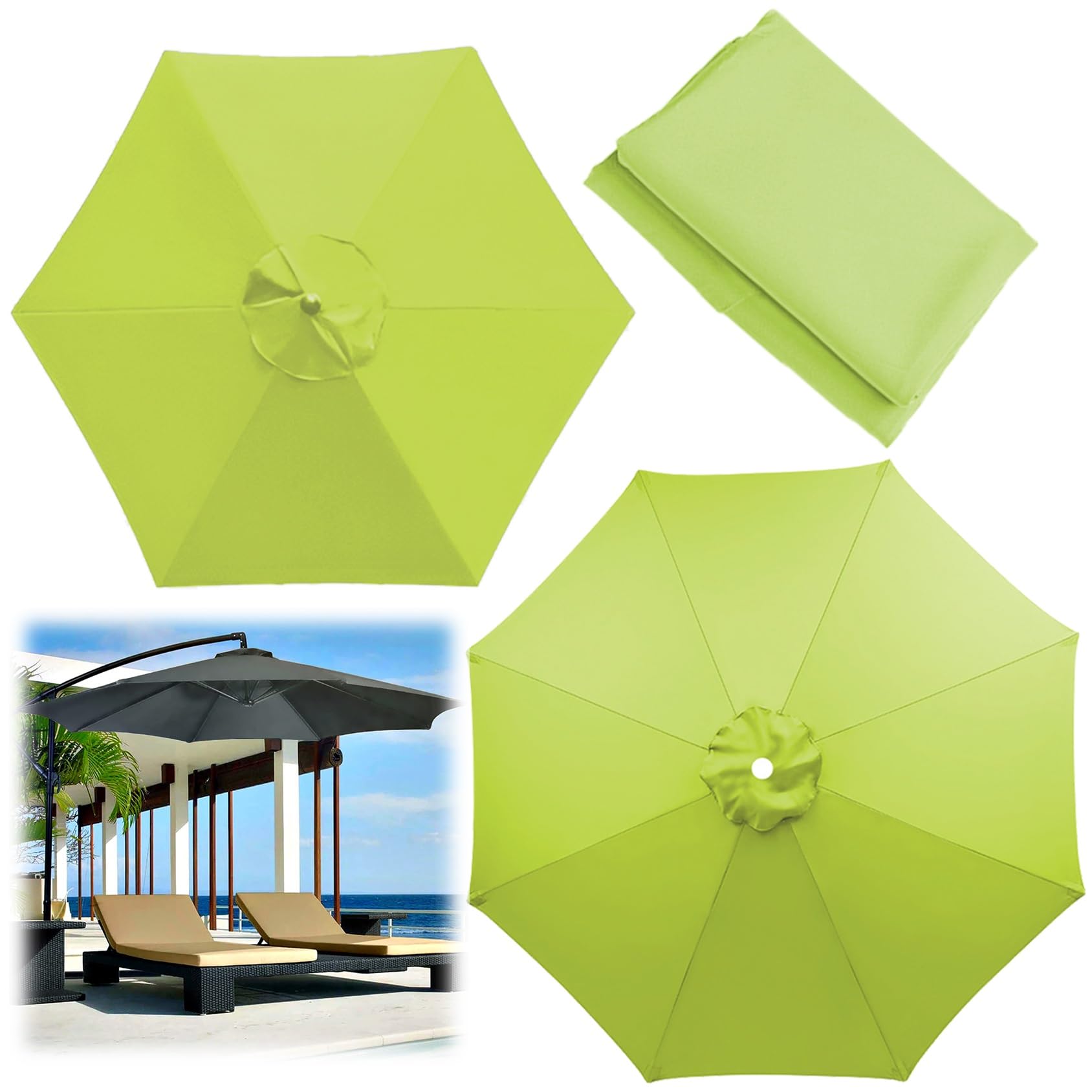 Replacement Parasol Canopy, 2/00270/300 CM Market Table Umbrella Cloth Replacement Fit 6/8 Arms Patio Umbrella Outdoor Deck Parasol Cover Lawn Pool(Color:Grass green,Size:6 ribs-2m(6.5ft))
