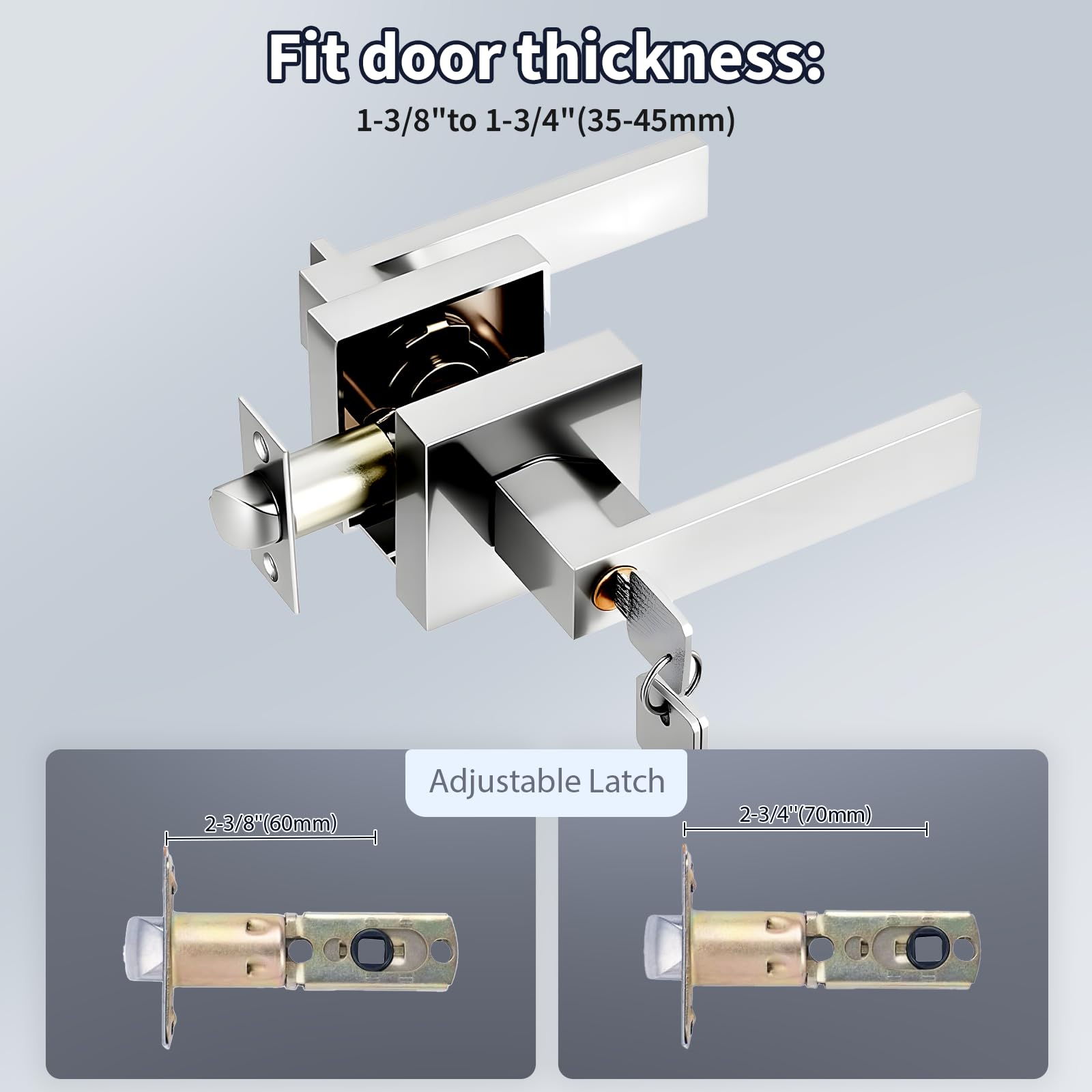 Gevvnss Door Lever Handle Lock,Interior Door Handle with Lock and Key,Entry Door Handle for Bedroom Office Left or Right Handing(Silver) - Image 2