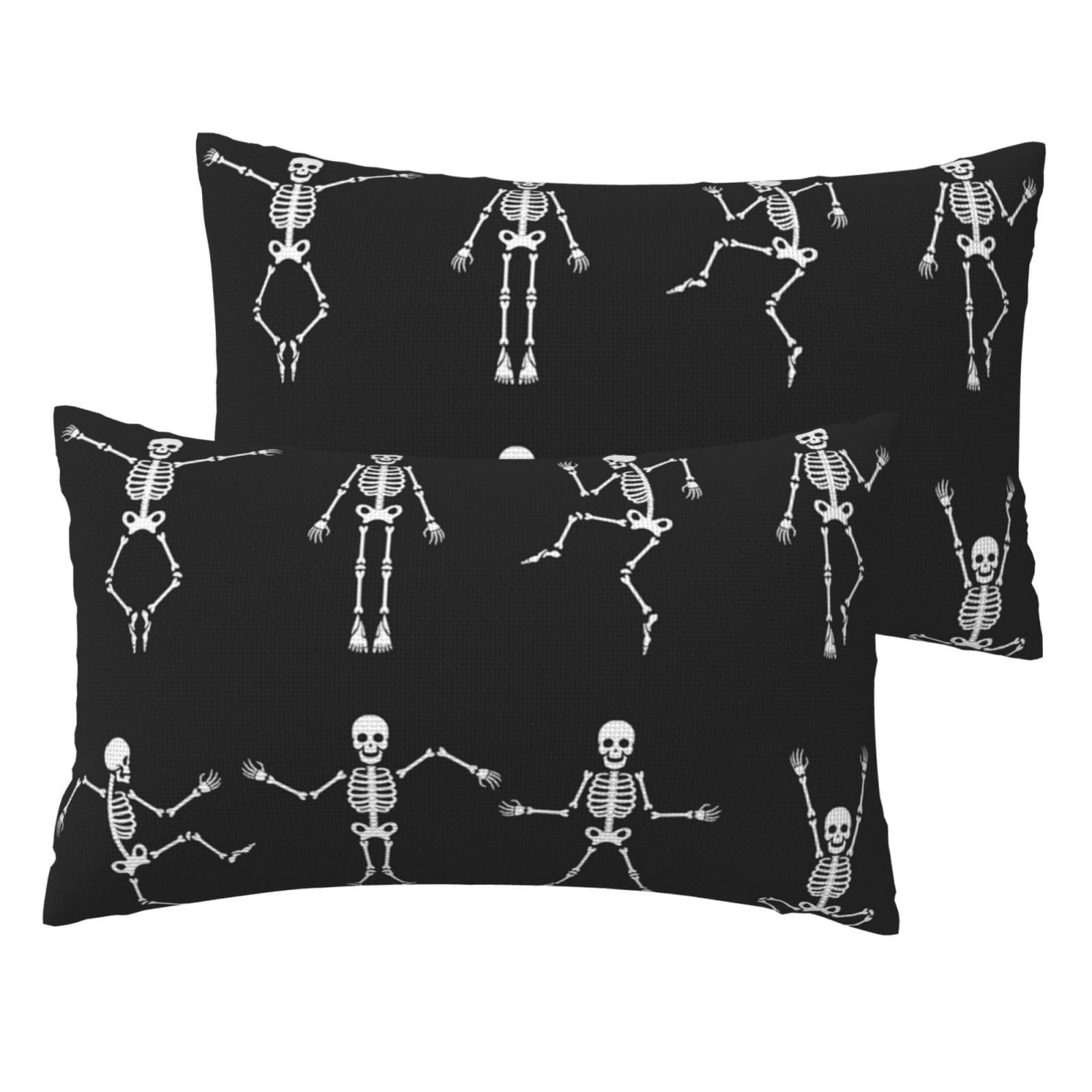 Taies d'oreiller squelette en lin imitation pour deco canape Halloween et salon