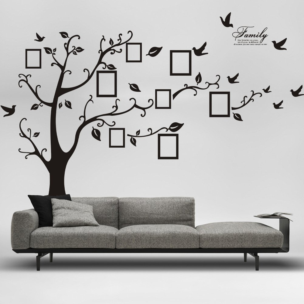 Rainbow Fox Photo Frame Tree Wall Stickers Removable Wall Decor Decal Stickers for livingroom/Gallery/Family/Office/Study Rooms d¨¦cor (Black-Right)