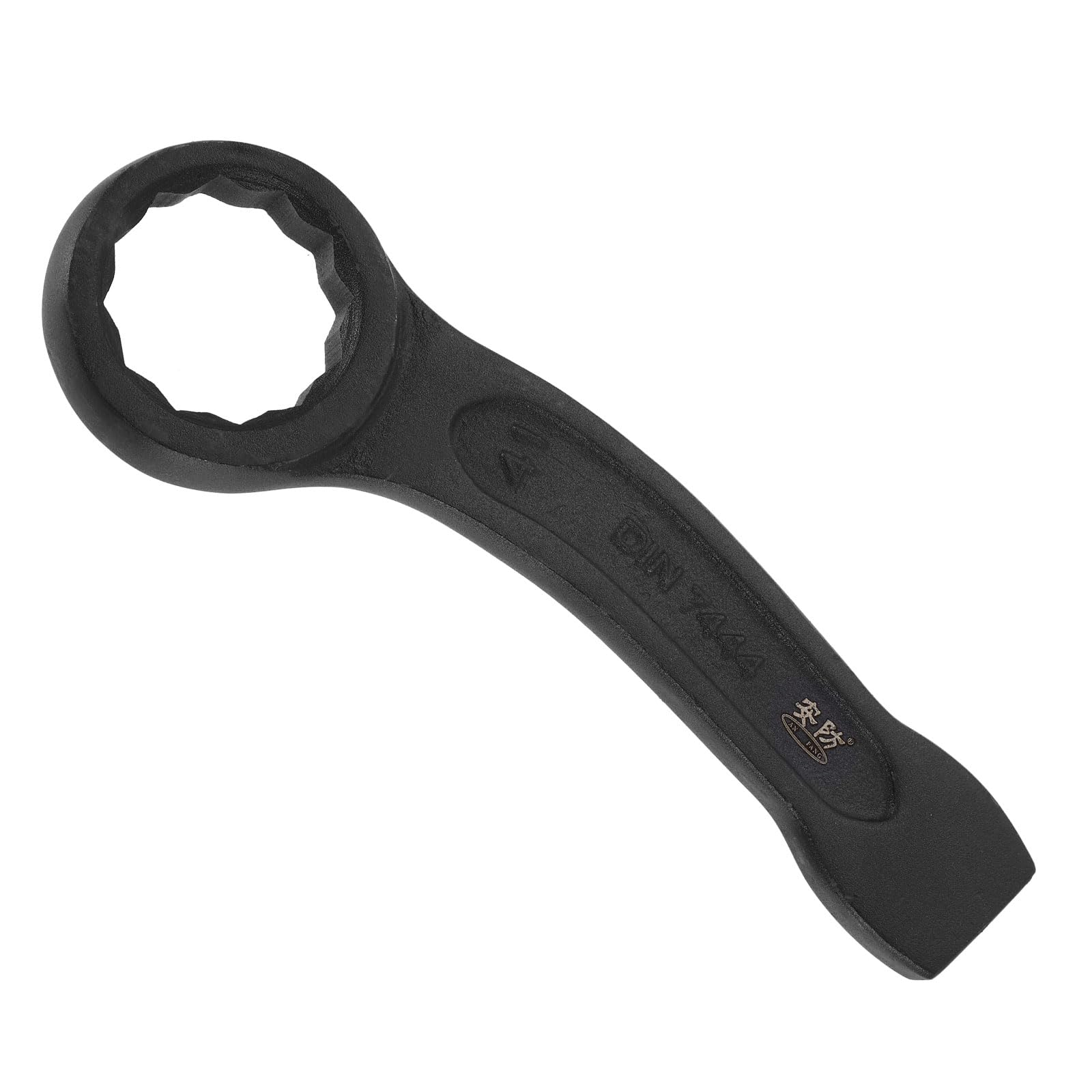 sourcing map Striking Wrench 41mm 45# Steel Spraying 6-Point Flat Strike Wrench Slogging Ring Spanner Bend Handle Box End Striking Tool for Automotive Repair Furniture Assembly, Black