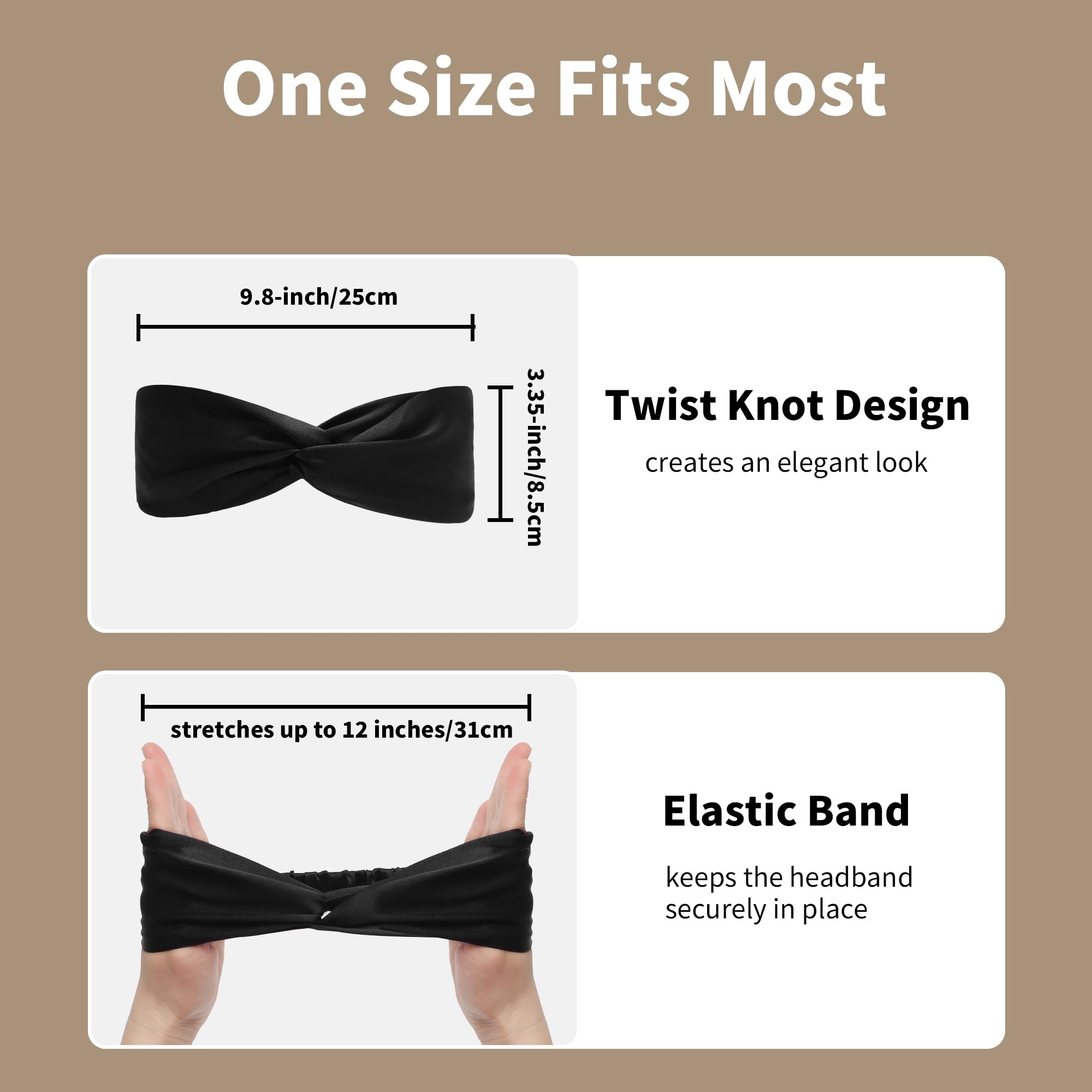 ZLYC Mulberry Silk Headband Elastic Twist Knotted Head Bands for Women's Hair(Solid Black),One Size - Image 3