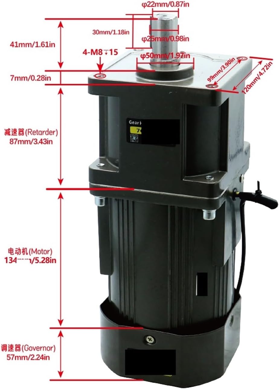 Asynchronous Motor 400W AC 110V 50Hz 60Hz 120mm Flange Induction Single Phase Reducer Gear with High Torque and 5 to 1400rpm(14rpm)