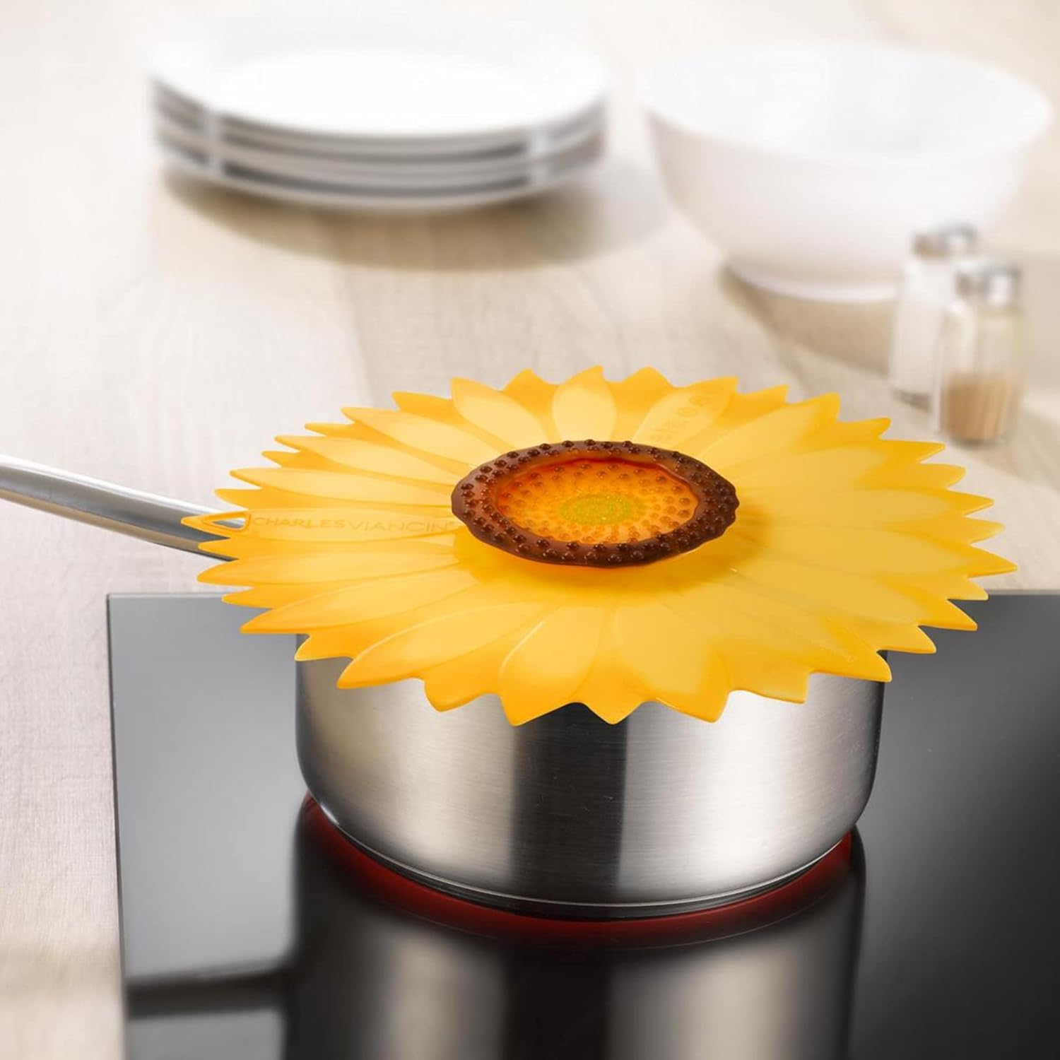 Charles Viancin - Sunflower Silicone Lid for Food Storage and Cooking - 11''/28cm - Airtight Seal on Any Smooth Rim Surface - BPA-Free - Oven, Microwave, Freezer, Stovetop and Dishwasher Safe