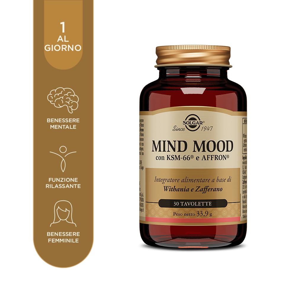 Solgar MIND MOOD – Withania KSM-66® e Zafferano affron® per benessere mentale e tono dell’umore, 30 tavolette