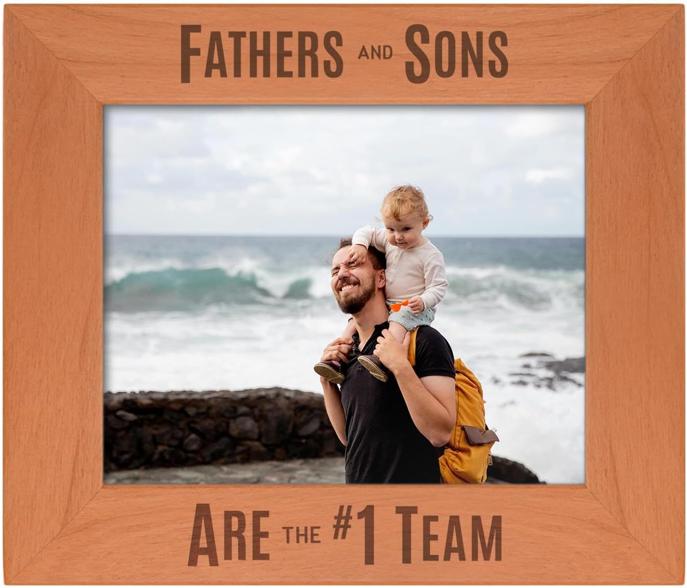ThisWear Best Dad Ever Gifts Fathers and Sons #1 Team Natural Wood Engraved 5x7 Portrait Picture Frame Wood
