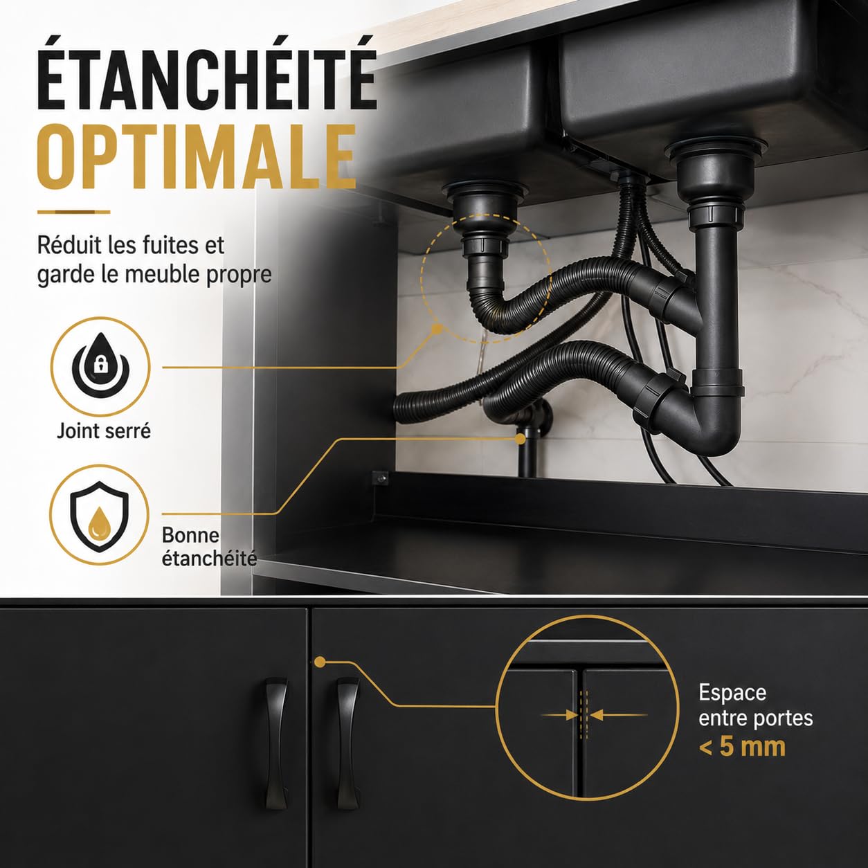 Évier de Cuisine Autoportant, 2 Bacs avec Meuble Bas et Robinet Extractible | 75 × 41 × 78 cm, acier inoxydable 201, égouttoir, bonde et rangement intégré pour cuisine, restaurant ou buanderie