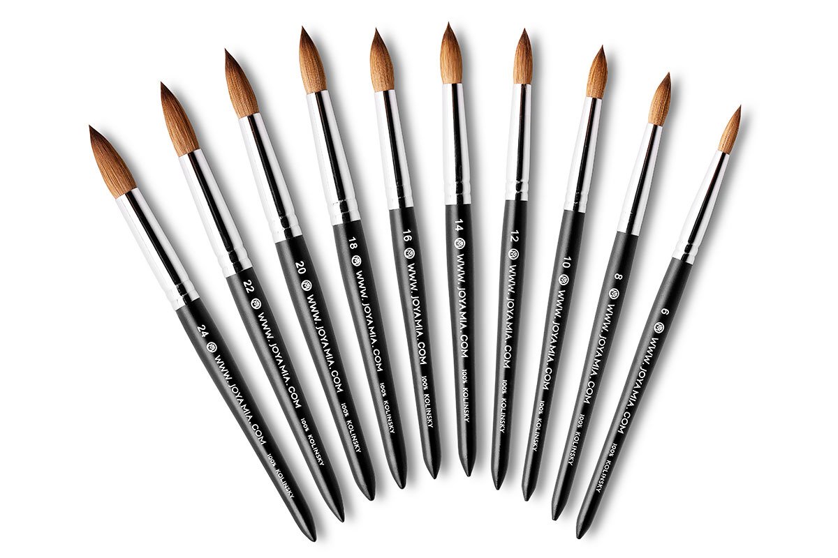 Joya Mia® 100% Kolinsky nail brush for acrylic - Black Matte finish OR Red Wood | Size 6 8 10 12 14 16 18 20 22 24 (12, Black Matte)