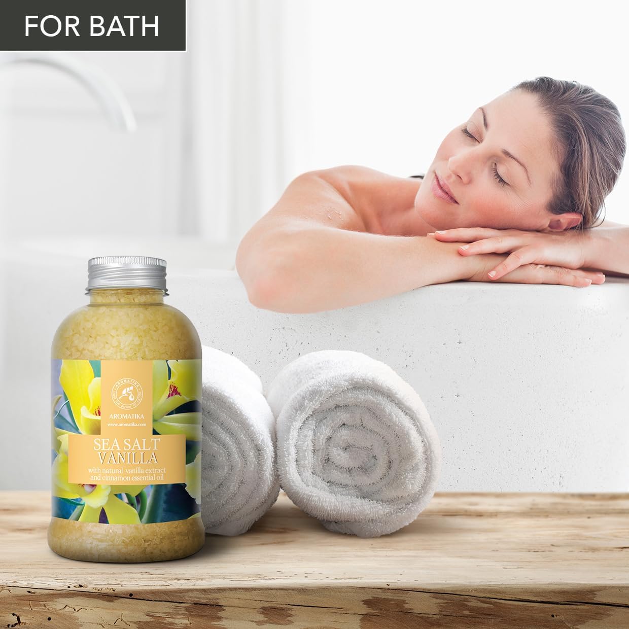 Sea Salt Vanilla 21.16 Oz - w/Vanilla & Cinnamon Essential Oils - Natural Bath Sea Salts - Best for Bath - Good Sleep - Relaxing - Body Care - Beauty - Image 3