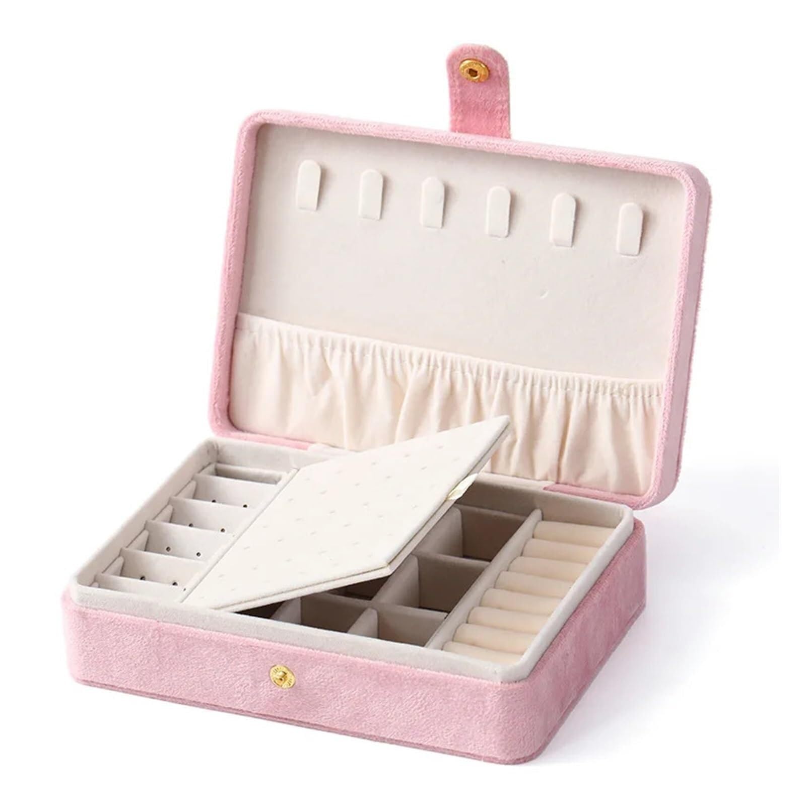ZHAOQIN Jewellery Box Velvet Jewelry Box Organizer Display Button PU Portable Earring Necklace Ring(Pink)