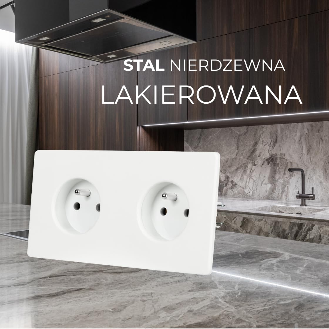 Gniazdko Elektryczne Podwójne Białe Stal Lakierowana