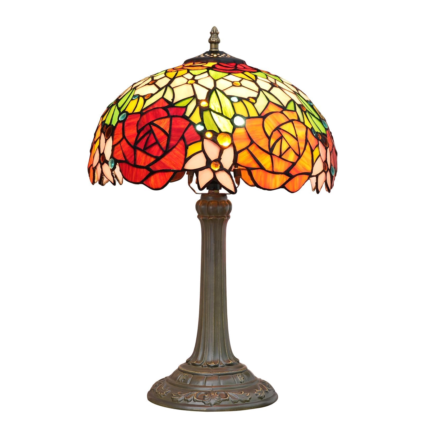 lámpara de mesa de cristal de colores de 12 pulgadas hermosa rosa Tiffany estilo cama escritorio lámpara de lectura dormitorio Sala de estar cocina decoración del hogar