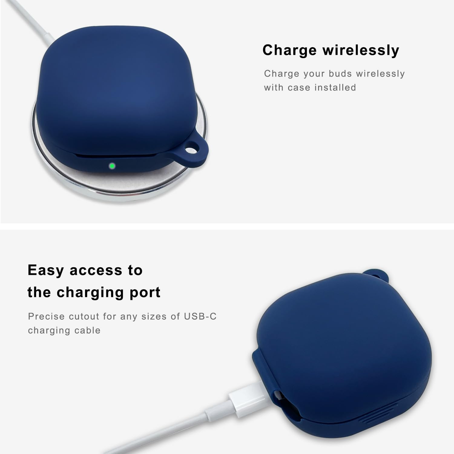 KOUJAON Funda de silicona para Samsung Galaxy Buds FE, 2 Pro, 2, Pro, Live con kit limpiador (azul medianoche)