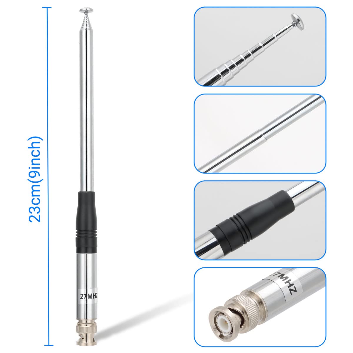 Antenna Tattica BNC 27 MHz Per Radio CB Portatili – Lunghezza 72 Cm, Guadagno 3,5 DBi, Per Cobra Midland Uniden