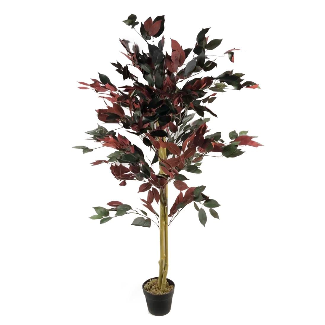 Artificial Ficus Plant - 120cm (4ft) Dark Red Green - Real Wood Trunk - Extra Large