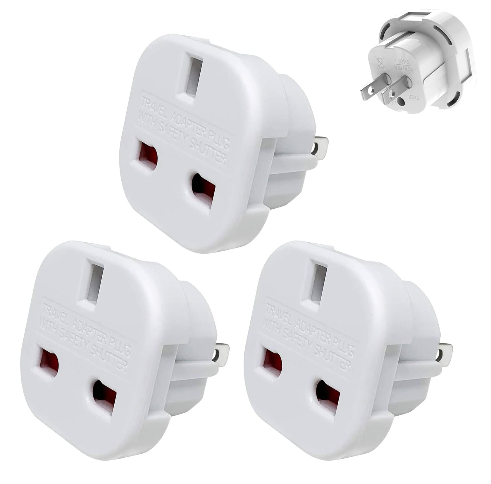 3-Pack UK to US Plug Adapter | Universal Type G to Type A/B Converter | International Travel Adapter for USA, Canada, Japan, Mexico | Flat 2 Pin Converter | Multi Plug Adapter | Travel Essentials