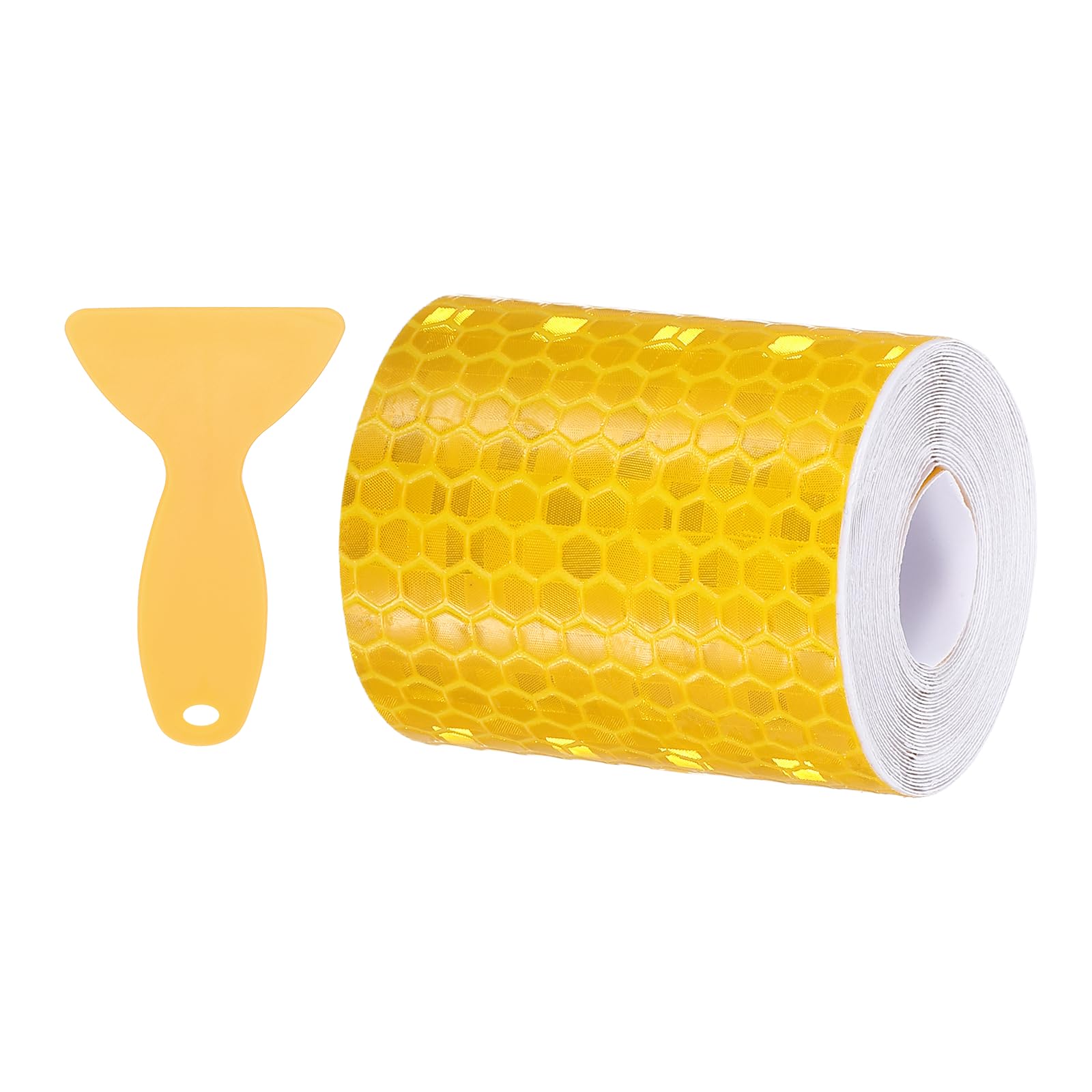 PATIKIL 2 Inch x 10 ft Reflective Tape, 1 Roll Waterproof Self Adhesive High Visibility Caution Warning Safety Tape Reflector with Scraper for Trucks Trailers Cars, Yellow