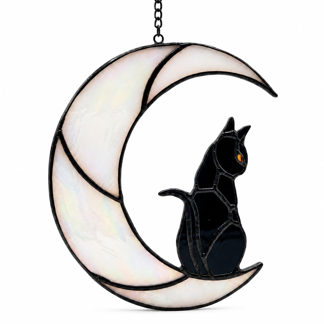 Real Stained Glass Black Cat Suncatcher