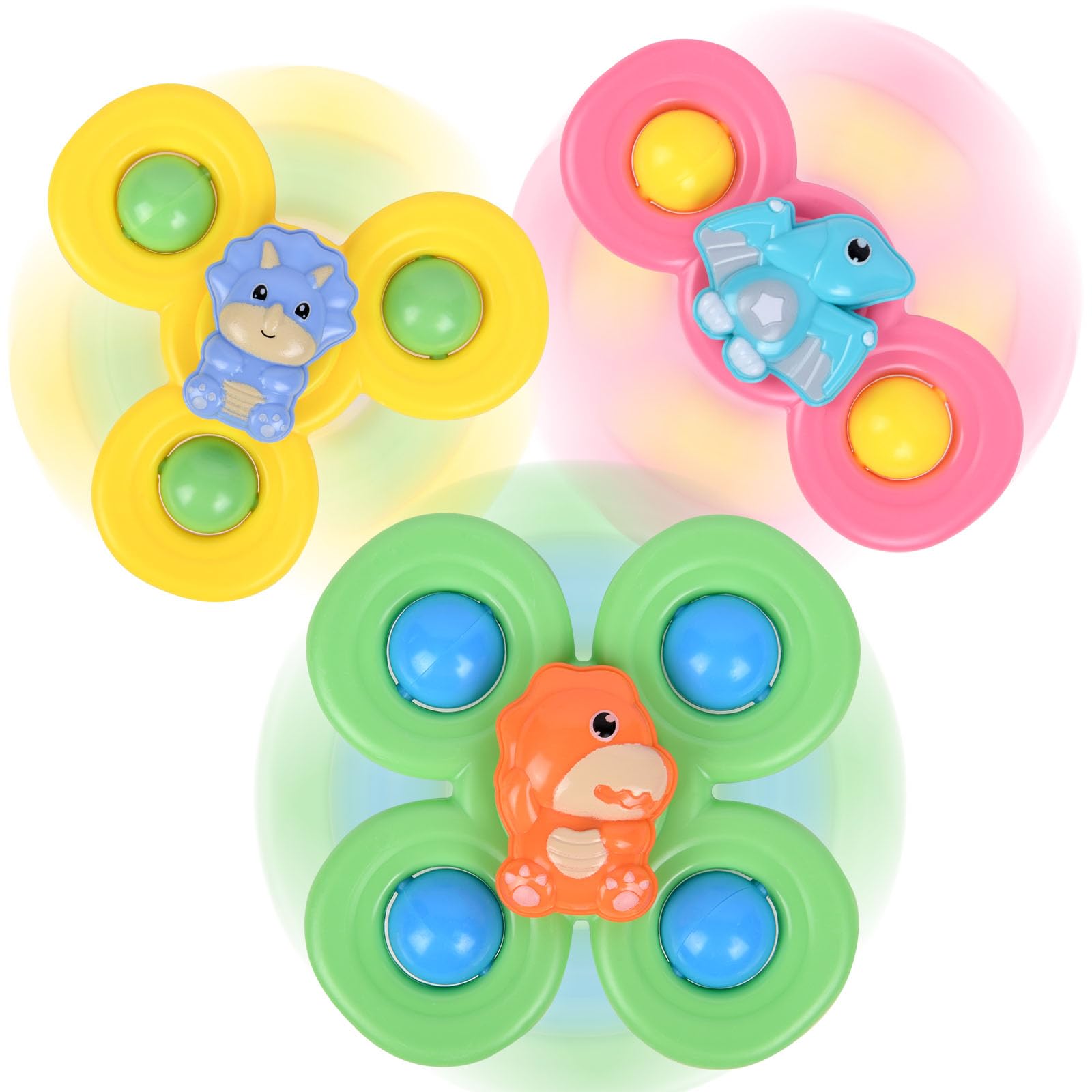 Ainiv Juguete Giratorio con Ventosa Bebe, 3Pz Spinner Bebe Ventosa, Interesante Juguetes Bañera Bebe, Spinner Juguetes Baño Sensoriales para Bebés Niños de 1 a 3 Años (Dinosaurio)