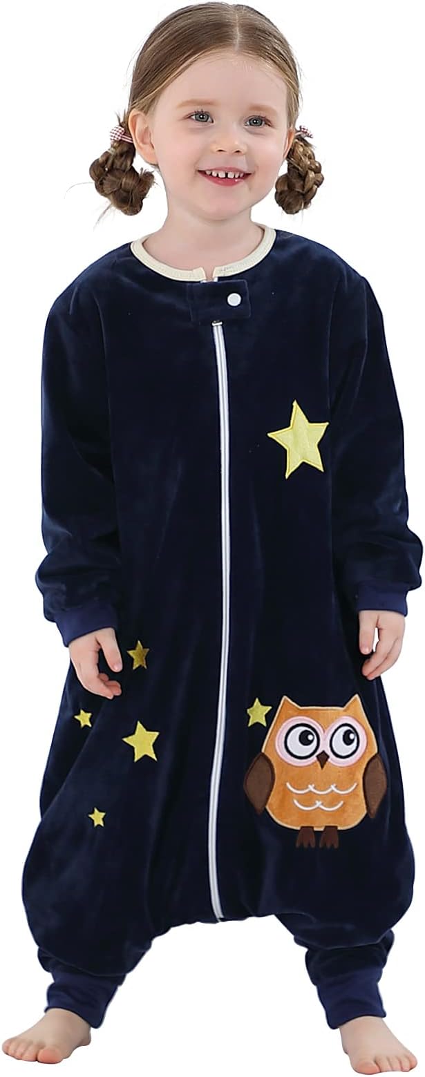 MICHLEY Baby Sleeping Bag Sack Long Sleeve with Feet Winter Swaddle Wearable Blanket for Boys Girls,Owl,1-3Years
