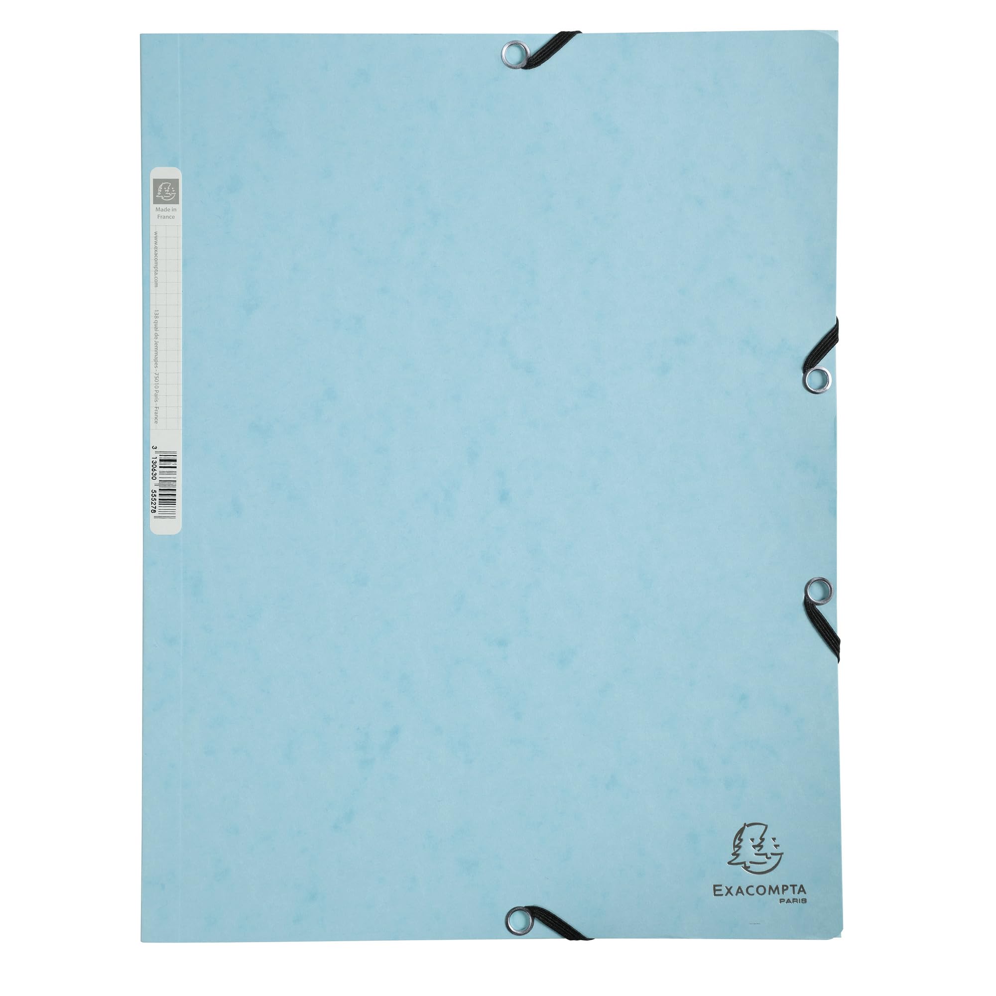 Exacompta - Ref 55528E - Pack of 5 Elastic folders - 3 Flap Pockets - in Glossy Card 400 g/m2 Aquarel - Size 24 x 32 cm for A4 documents - Pastel Blue