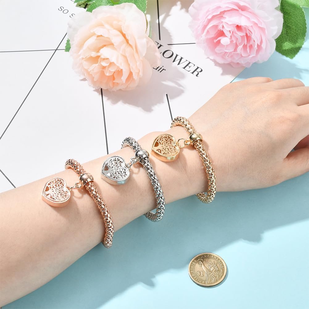 SUNNYCLUE 3Pcs Multilayer Stretch Bracelet Tree of Life Bracelets Set Love Heart with Tree Charms Gold Silver Rose Gold Lucky Fashion Multi Layered Jewelry for Women Adults Gifts Birthday Christmas - Image 4
