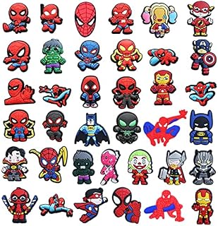 Shoe Charms for Marvel for Croc, Different Shape of PVC Cartoon Shoe Charms for Adults Teens Kids Shoe Decoration with Buttons for Clog Sandals Bracelet Wristband Accessories Birthday Party Gift