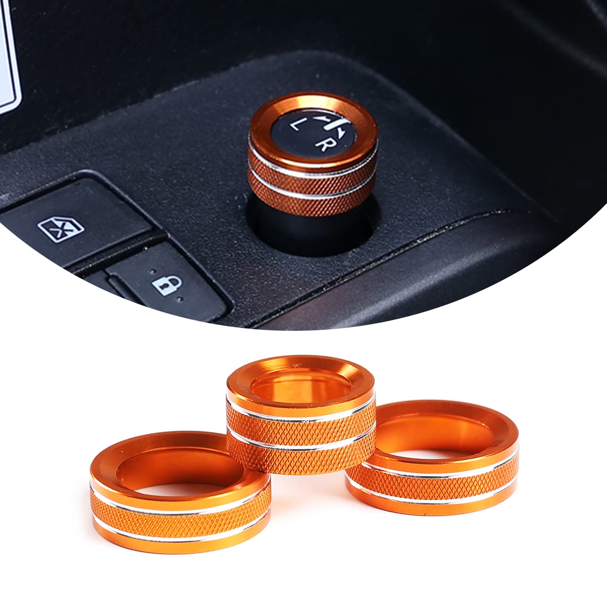 TongSheng 3 Pcs Car Aluminum Alloy Rear View Mirror Adjustment and Volume Knob Cover Trim for Toyota Tacoma 2015 2016 2017 2018 2019 2020 2021 2022 2023(Orange)