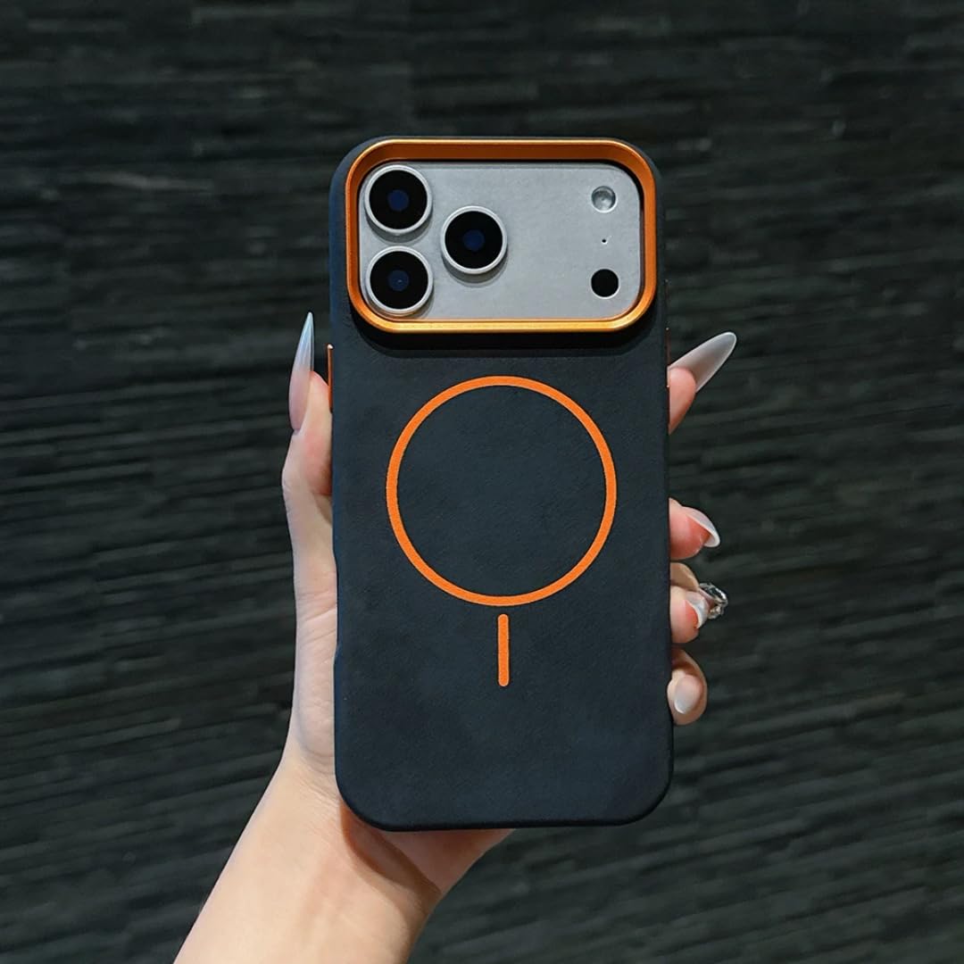 Custodia per iPhone 14 Pro con ricarica magnetica, motivo di lusso, cover in acrilico antiurto (per iPhone 14 Pro/nero)