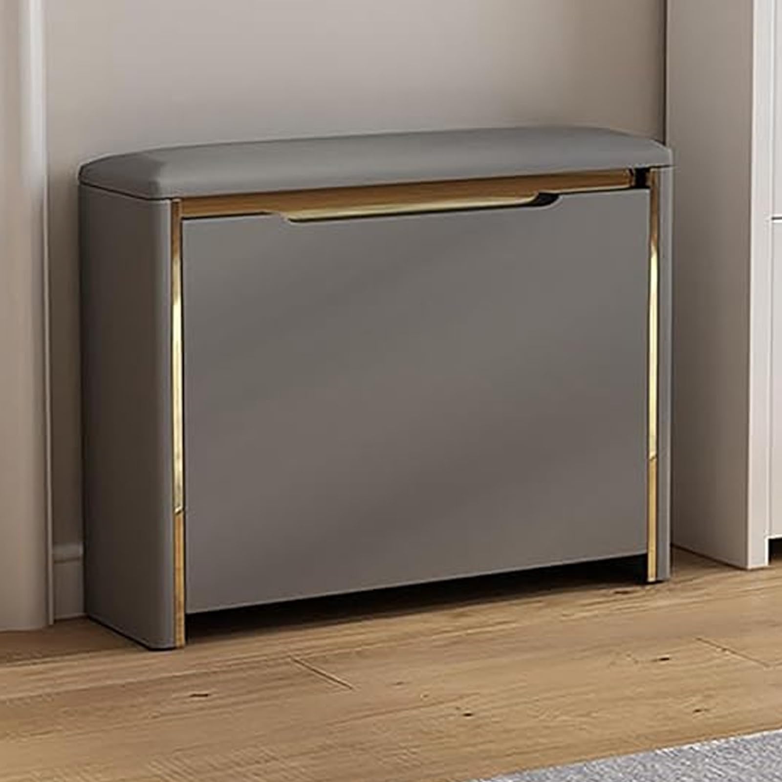 MSHGSKU Space Saving Shoe Rack Bench with Flip Drawer Wooden Shoe Storage nizer for Entryway & Hallway No Installation Needed Padded Seat Dark Gray (100x24cm)