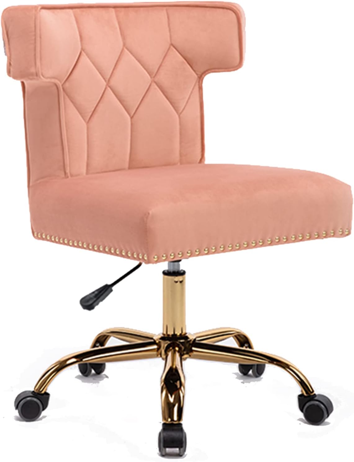 Recaceik Velvet Home Office Chair, Modern Adjustable Swivel Desk Chairs with High Back 360 Degree Castor Gold Wheels for Living Room/Bedroom/Office (Pink)
