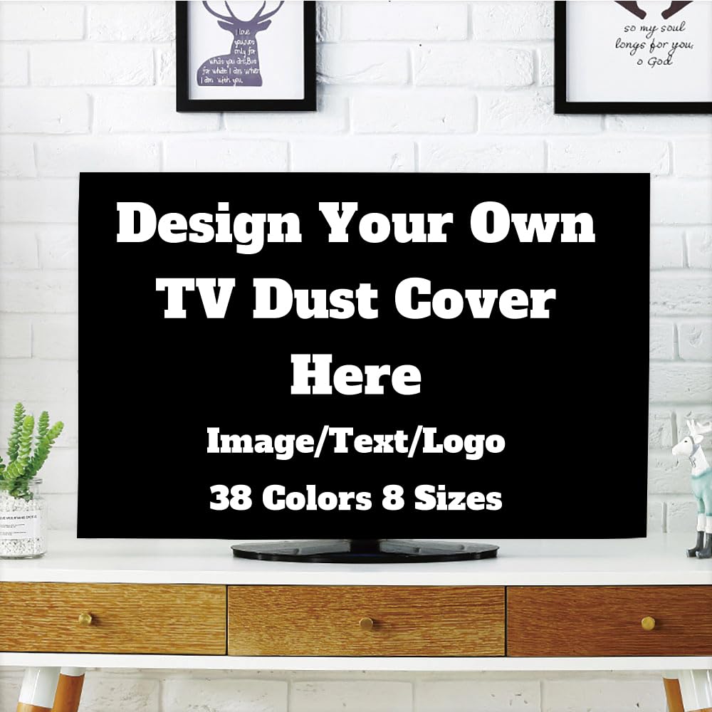 XQGNZFR Custom Dustproof TV Cover Decorations Television Cover Upload Image Logo Text Photo For Home Office Personalized TV Dust Covers, Black, 65 Inch