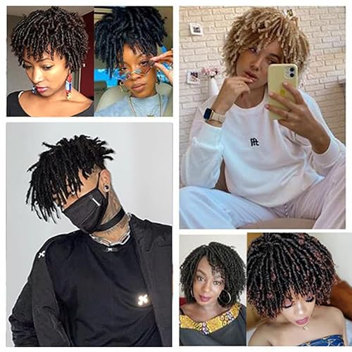 Miniatura 6 de Peluca de cabello de rastas para mujereshombres, 6 pulgadas, rastas cortas, pelucas con clip en trenzado, media peluca, rastas sintéticas, peluca