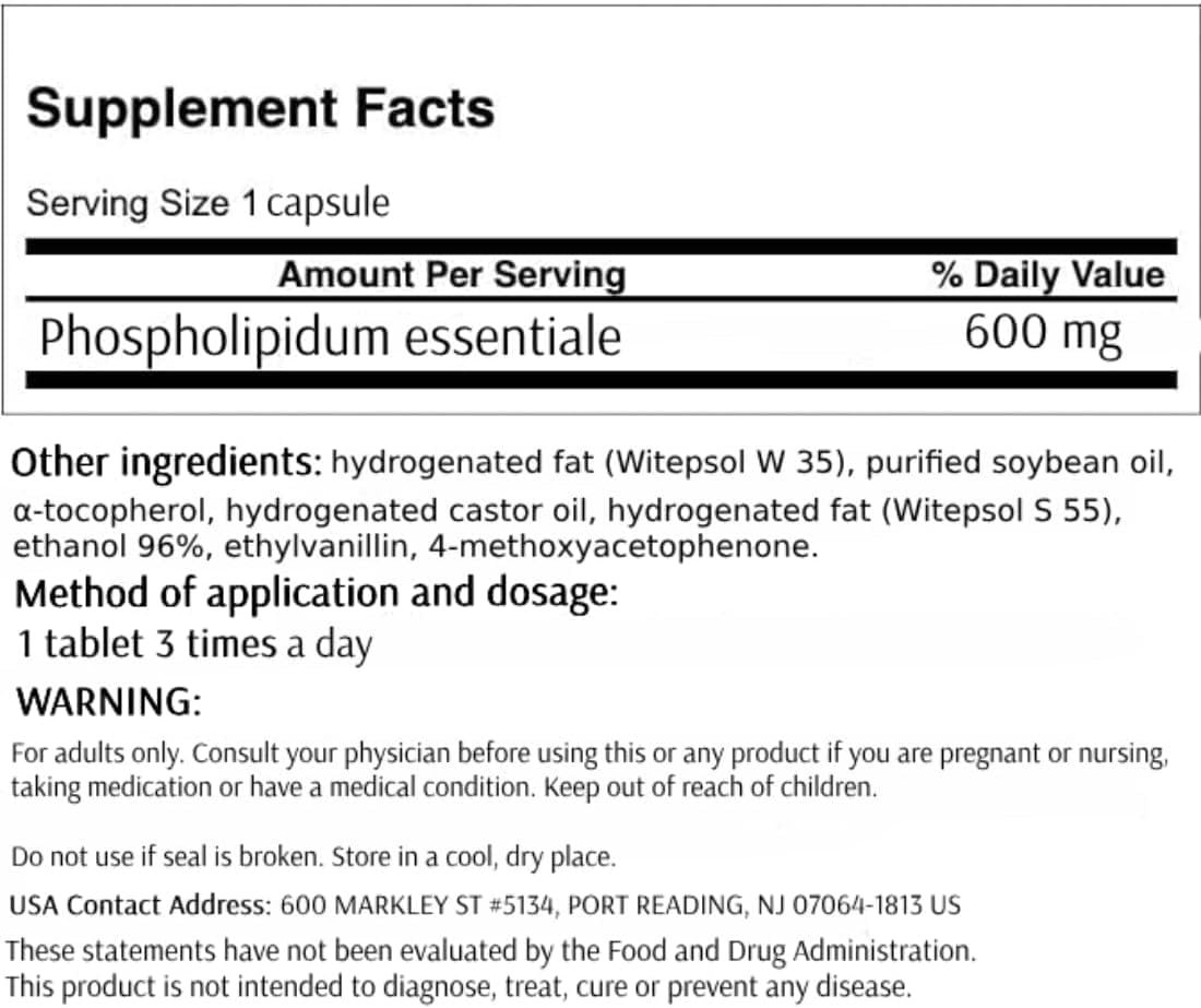 E MAX 600mg, 30 Capsules Supplement Facts Serving Size: 1 Capsule Phosphatidylcholine … 600 mg Choline,(essentiale max) — Amazon image 3
