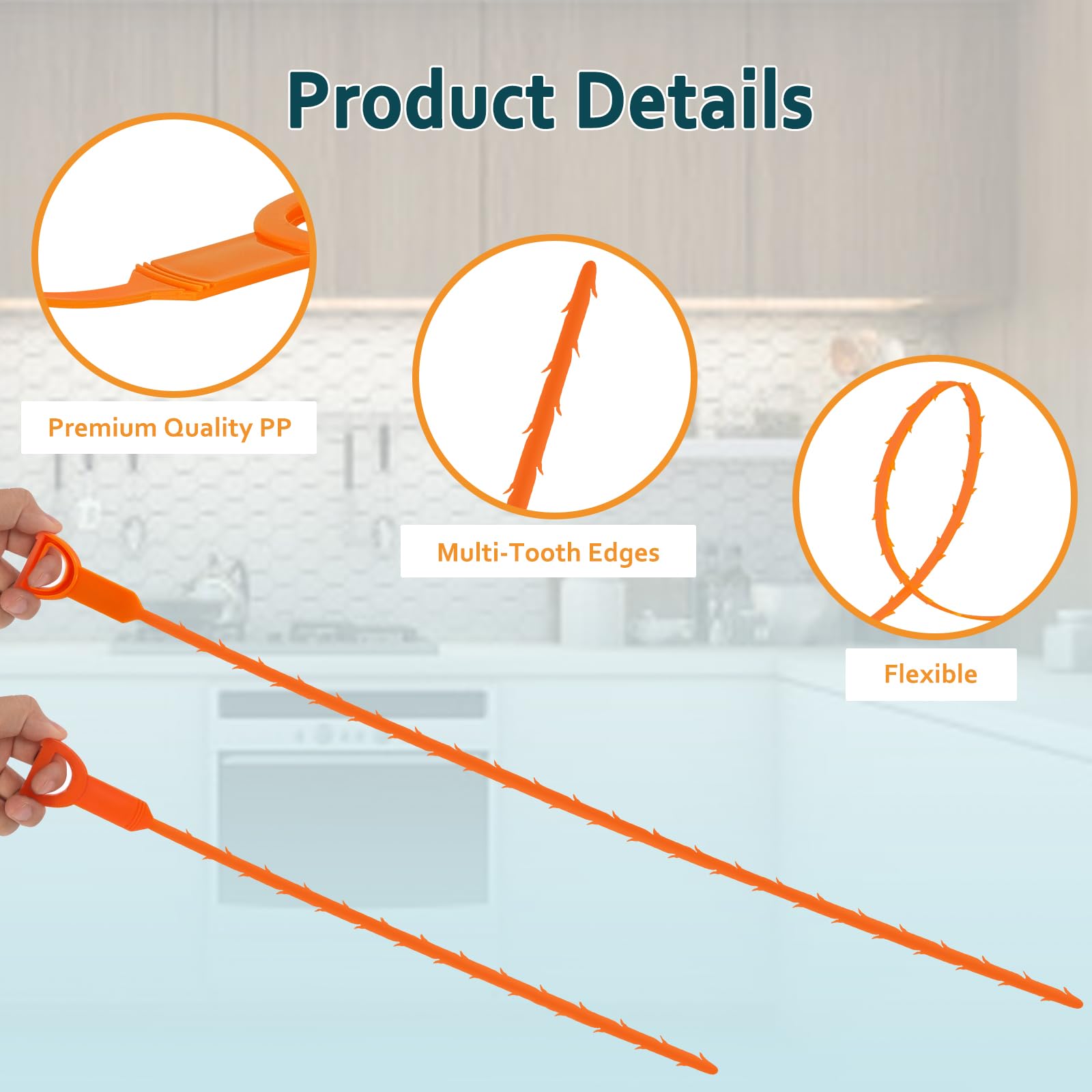 5Pcs Plastic Drain Snake, 64cm Sewer Hair Remover, 50cm Bend Snake Clog Unblocker, Multi-Tooth Auger Cleaner Tool - Image 3