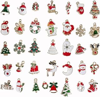 30 Pcs Christmas Charms for Jewelry Making, Cute Christmas Charms Pendants, Mini Alloy Charms DIY Reindeer Pendants Snowman Charms for Necklace Bracelet Earrings Crafting Decoration Supplies