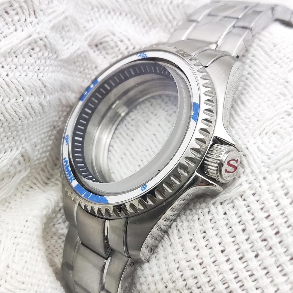 42mm Ersatz Taucher Uhren Modifiering Gehäuse + Armband Kit Passend für NH35 4R36 Werk 3.8 Krone Kapitelring, Uhren Modifizierung Lünetten Einlage für Seiko SKX007
