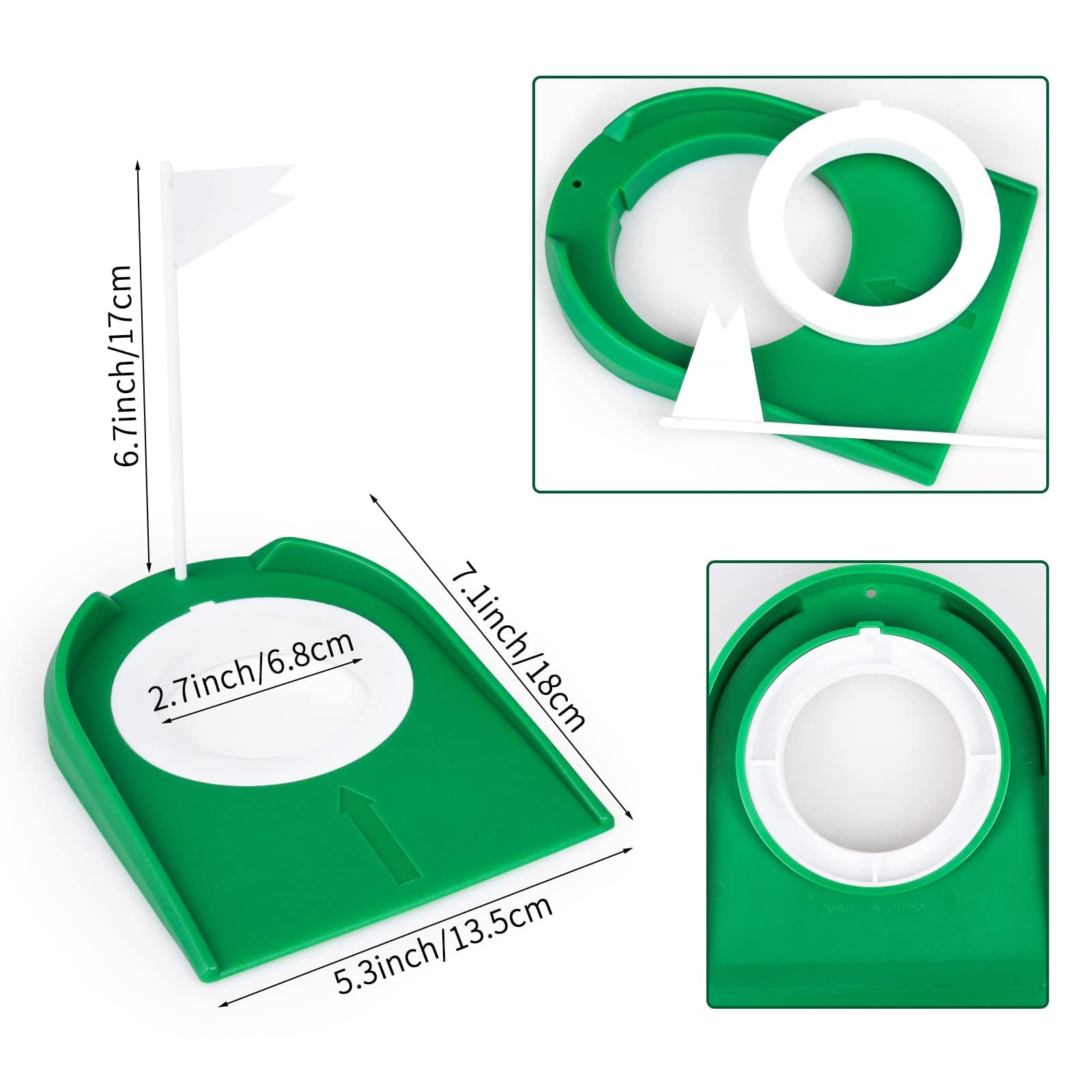 Gobelet de putter de golf en plastique, coussin de putter d'entraînement de golf pour aide à la pratique intérieure et extérieure avec drapeau de golf putter, trou réglable et drapeau