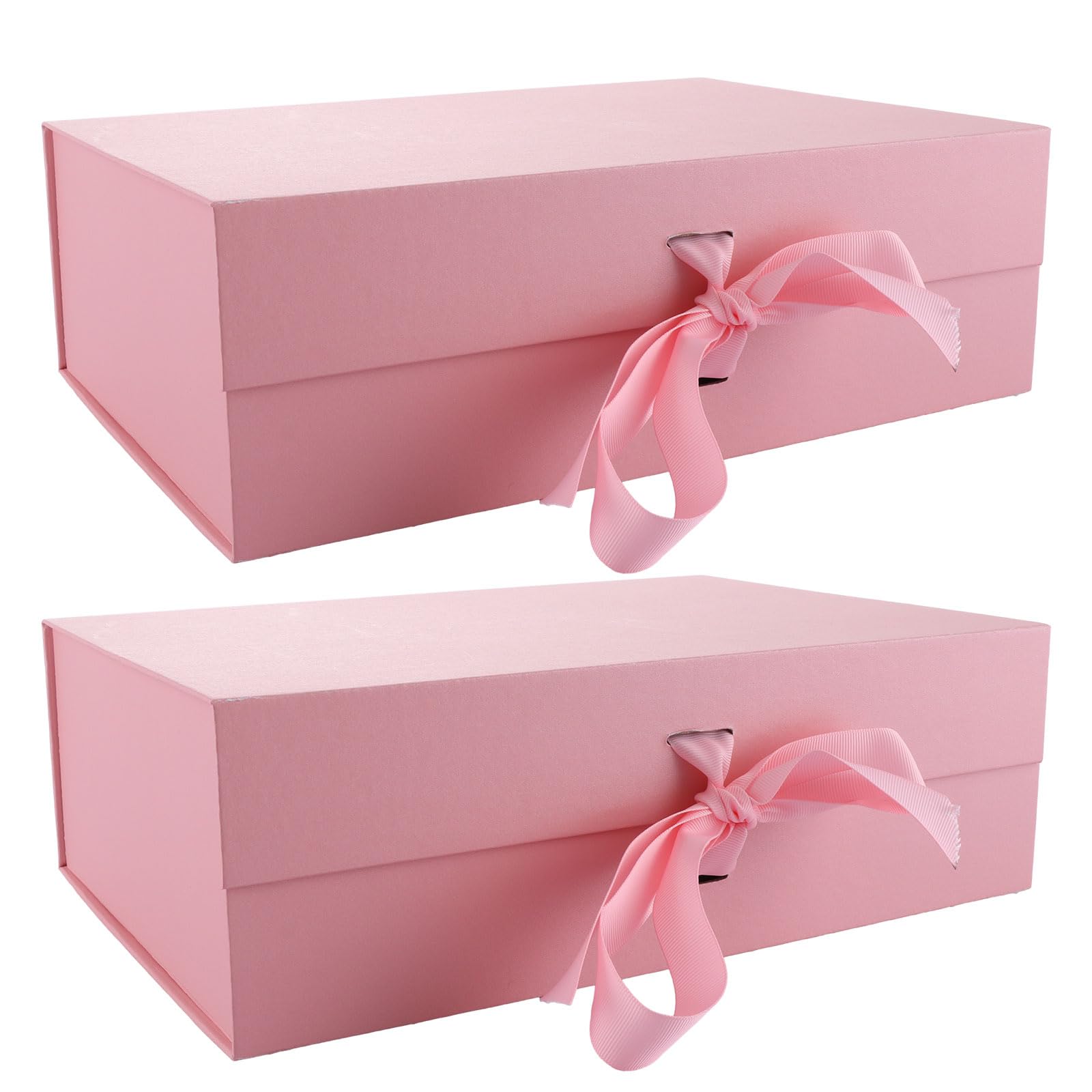ASelected 2Pcs Magnetic Gift Box, 32.2x23x10.5cm Luxury Paper Wedding Favor Boxes, Medium Gift Box with Lids and Ribbon for Presents, Birthday, Anniversary, Festival- Pink