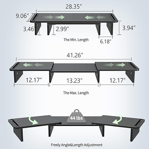 Miniatura 2 de Zimilar Soporte elevador de monitor doble, soporte para monitor con longitud y ángulo ajustables, soporte de monitor de madera para escritorio,