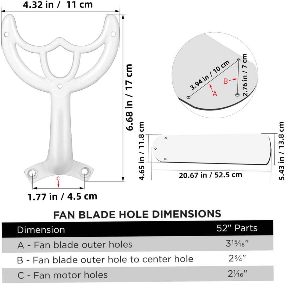 Healifty Ceiling Fan Blade Arm Replacement Bracket Sturdy White Fan Arm for Quick Installation Repair Accessory for Use