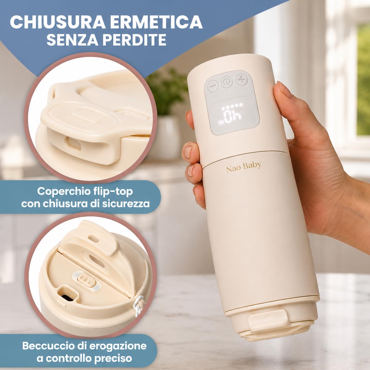Scaldabiberon Portatile 2 in 1 con Sterilizzatore Biberon e Batteria Lunga Durata | Scalda Biberon Neonato Portatile 350ml con Conservazione 20h | Scaldabiberon Portatile Senza Fili