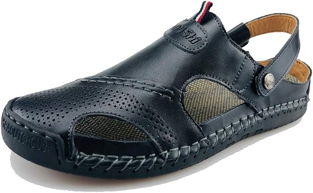 UPIShi Mens Closed Toe Casual Leather Strap Athletic Beach Outdoor Adjustable Sandals Fisherman Shoes